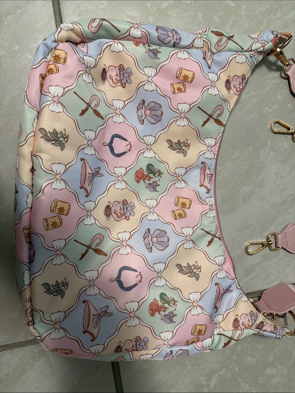 Pastel Pink Patterned Shoulder Bag with Removable Straps - Picture 3 of 8